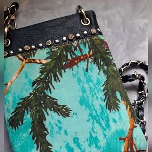 Hanging Souvenir Cross Shoulder Bag 8x6 inc Faux Leather Turquoise Green